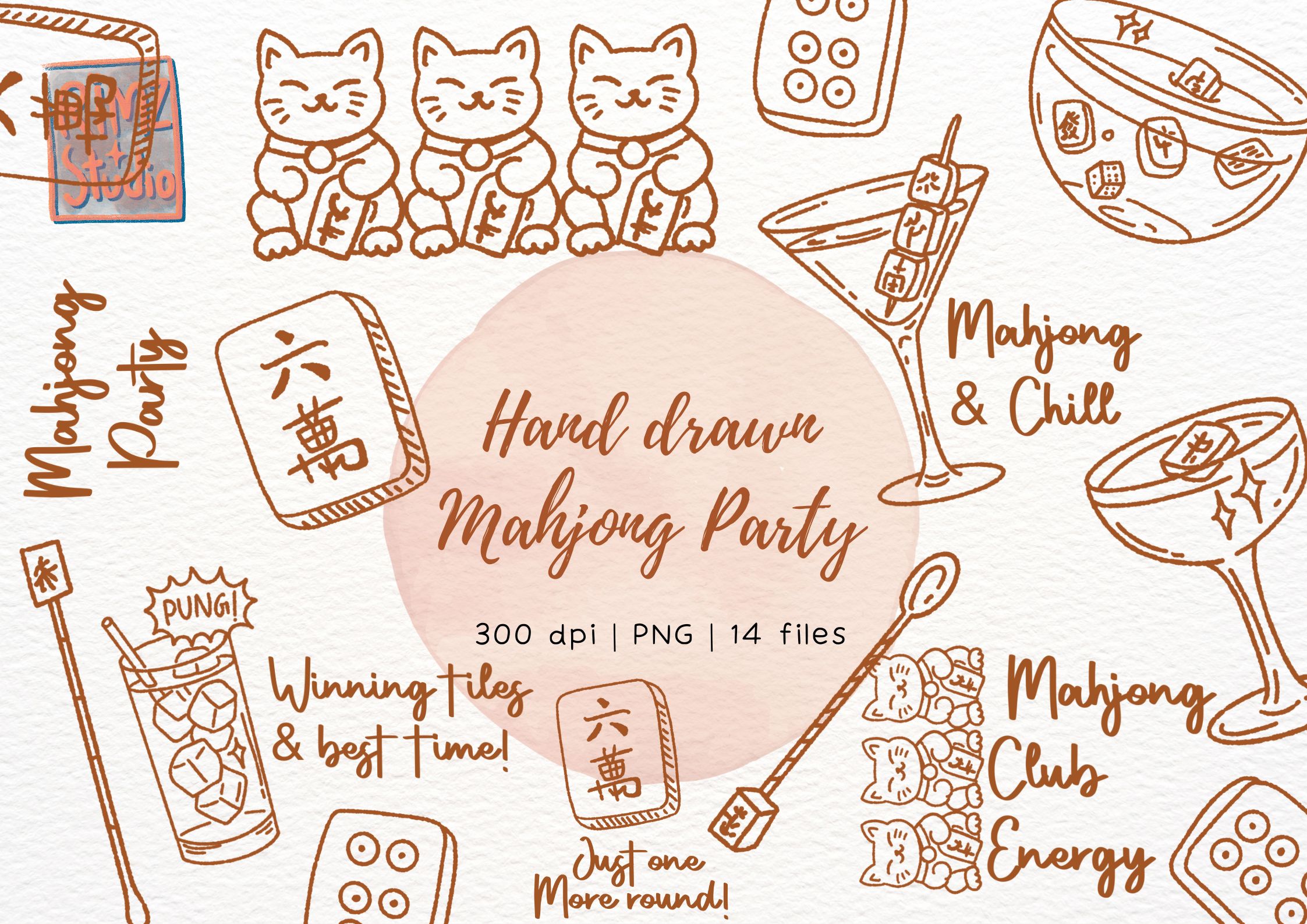 Mahjong Party Elements Doodle