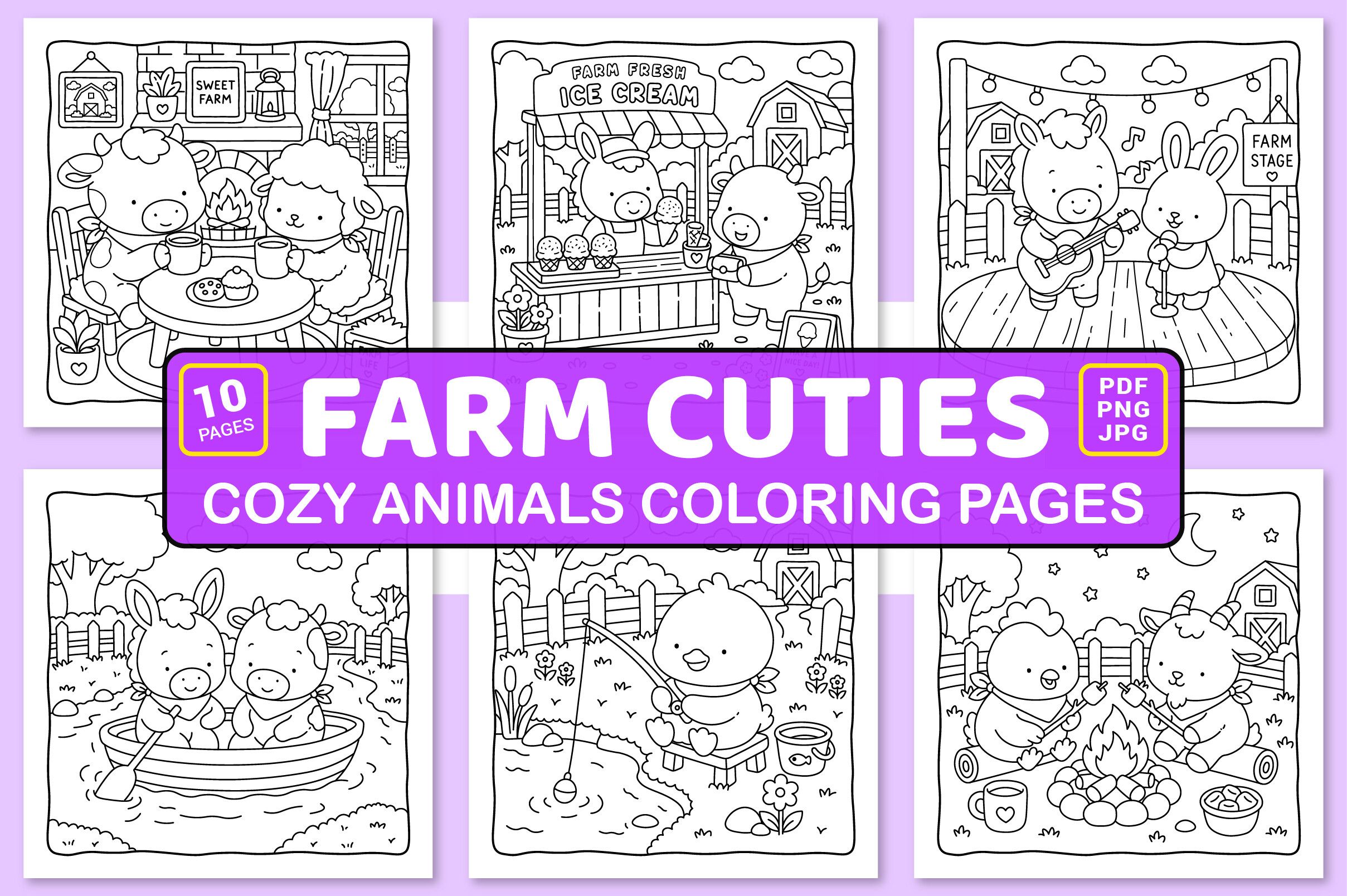 Farm Cuties Cozy Animals Coloring Pages