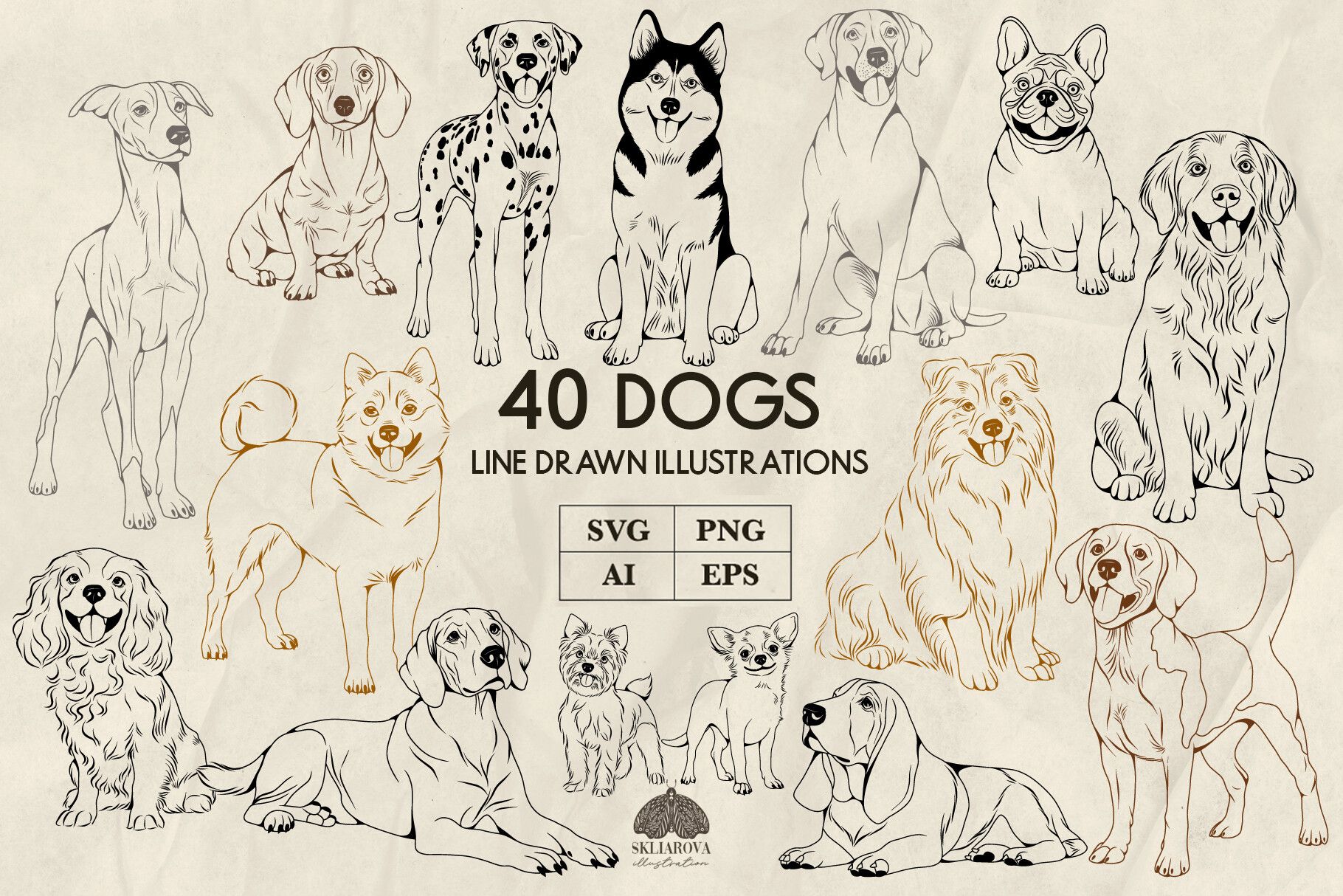 Dogs Line Art Svg Png