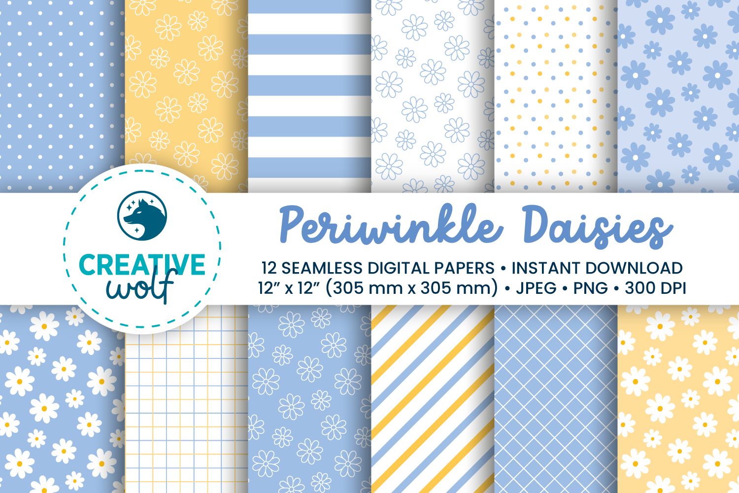 Periwinkle Daisies Digital Paper Set