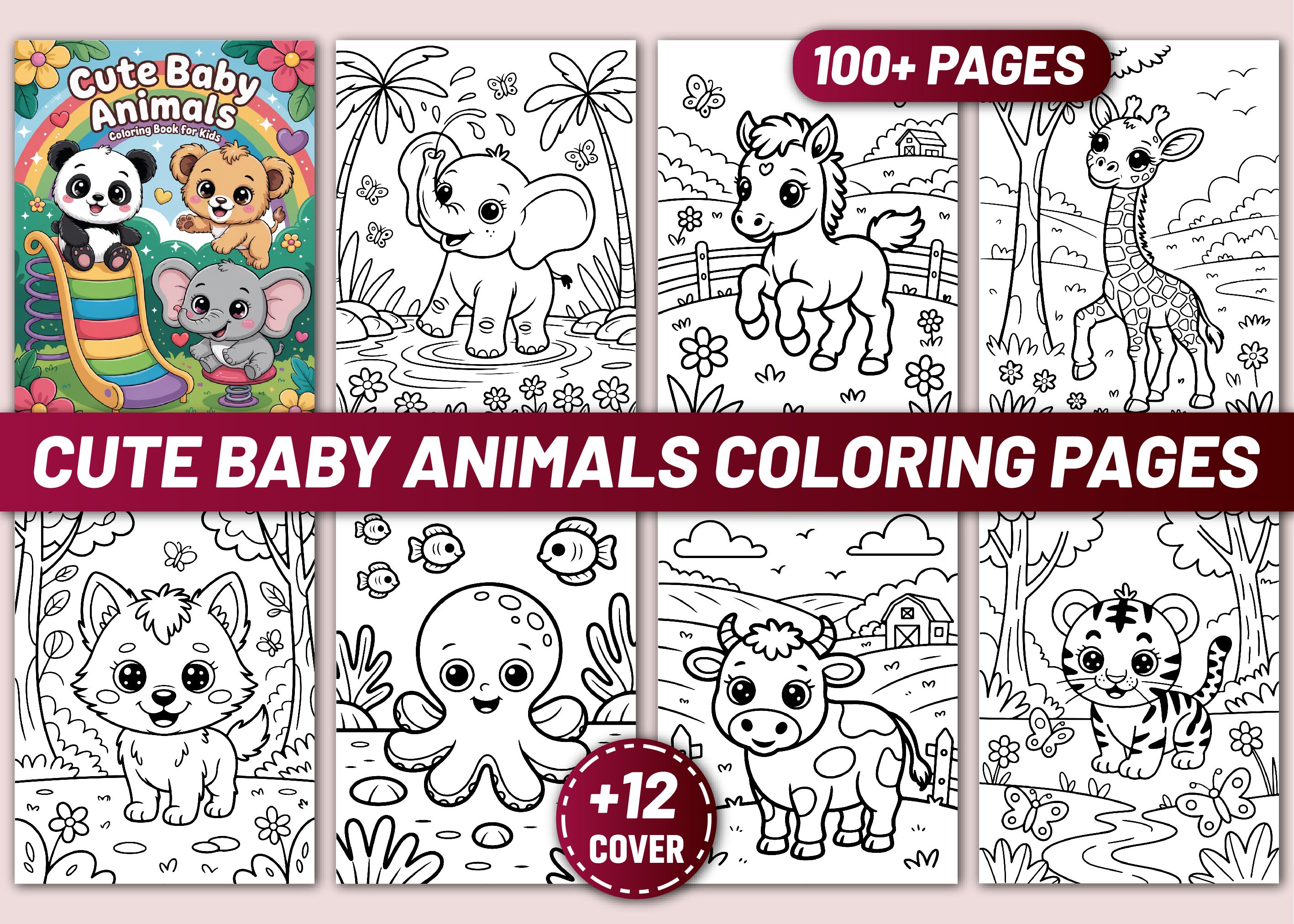 100+ CUTE BABY ANIMALS COLORING PAGES