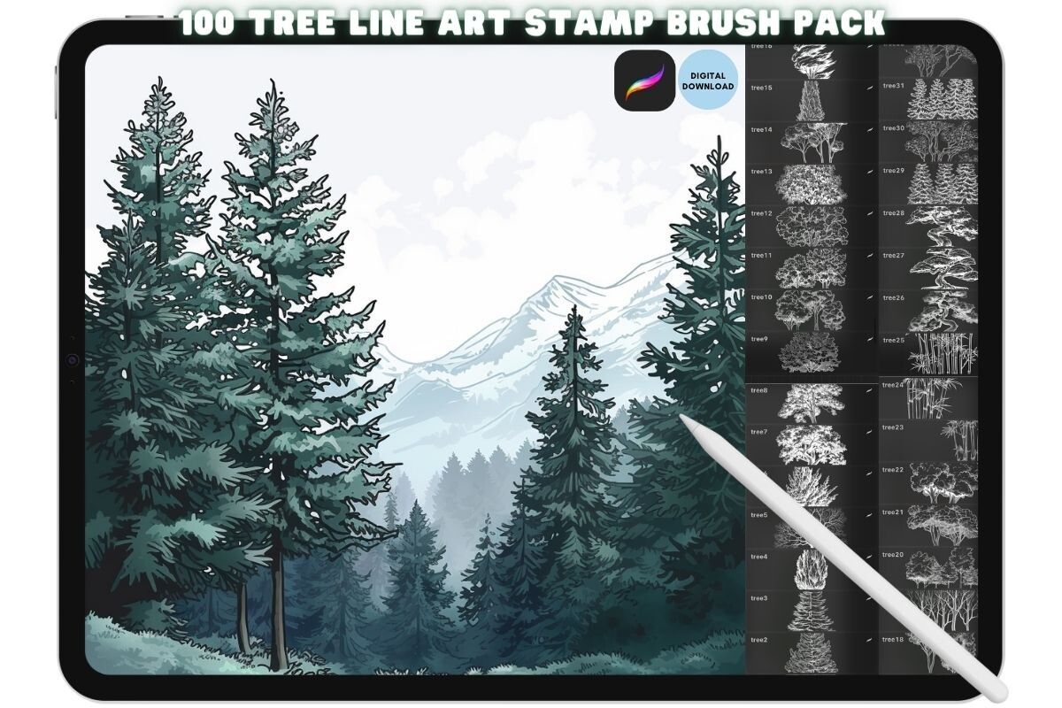 Procreate Tree Landscape Brush Stamp Set